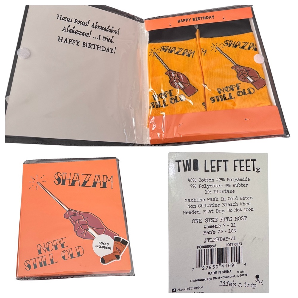 NEW Birthday card & sock set -“Shazam … Nope Still Old” socks Gift Set